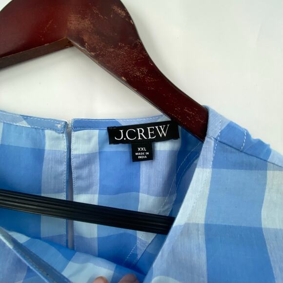 J Crew blue bow front blue white blouse womens size XXL bristow plaid gingham - Picture 10 of 11